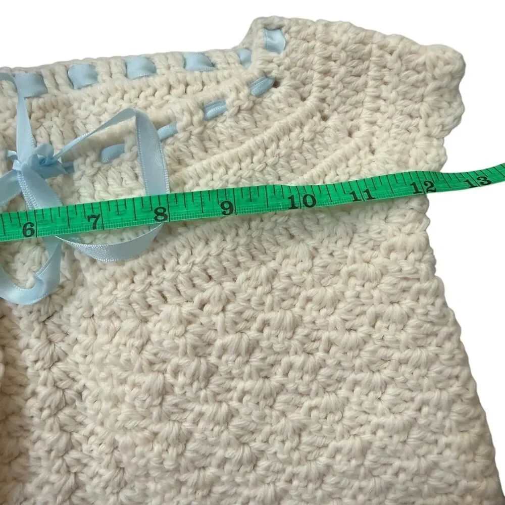 Hand Knit Baby Cream Cardigan Seater Tie Front Crochet